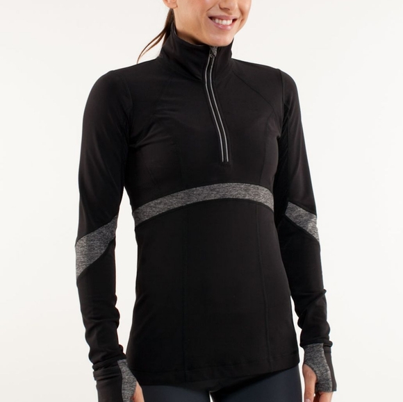 Lululemon Run: Distance Pullover Long Sleeve In Black/Heathered Gray - Picture 15 of 16